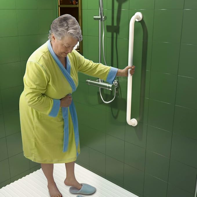 32 Inch Anti Slip Shower Grab Bar, White Munzong Hand Bar for Bathroom | Bathroom Grab Bar 1.25" Diameter Knurled Bathtub Balance BarSafety Hand Rail Support Handicap Elderly Senior Assist
