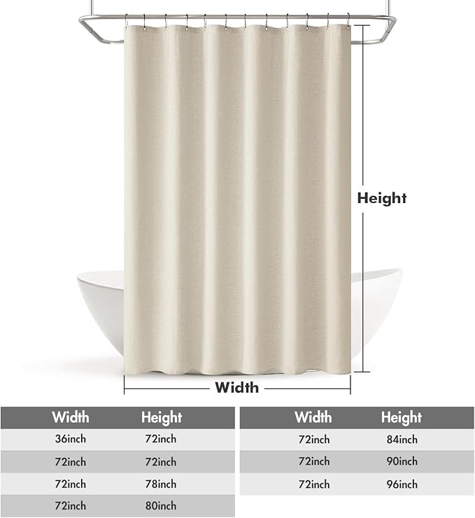 MIULEE Linen Fabric Shower Curtain Light Cream W72*L72 12 Metal Hooks | Washable, Modern, Heavy Duty, Curtain Set, Waterproof Thick Cloth Shower Curtains, Bathroom Bathtub