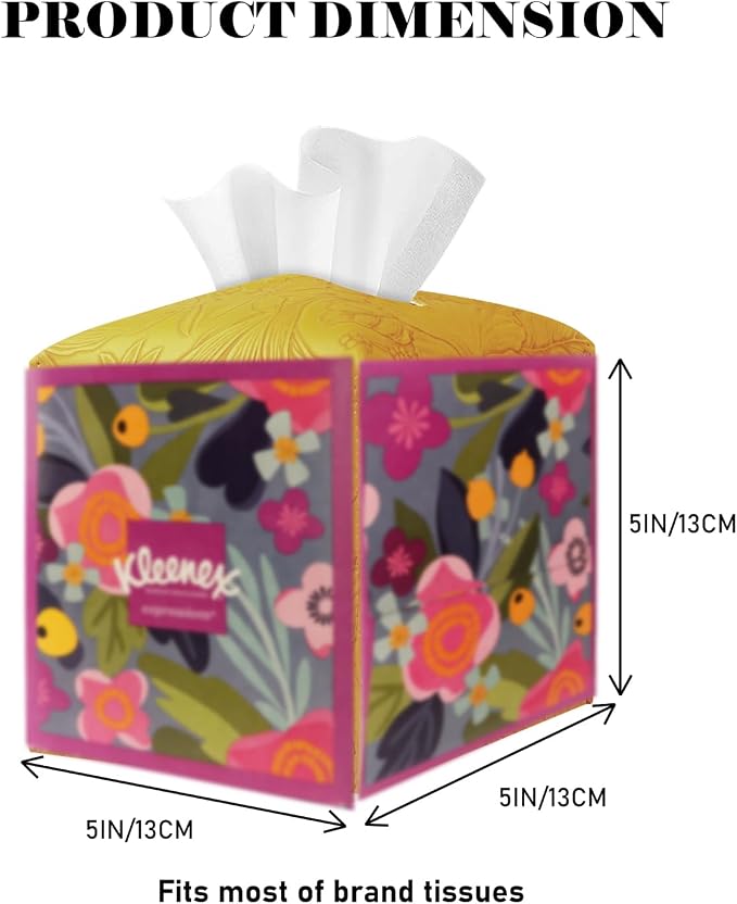 Square Tissue Cube Cover PU Leather Tissue Organizer with Bottom Belt for Bathroom, Tabletop, Kitchen, Night Stands, Office, Home, Car (RetroYellow)
