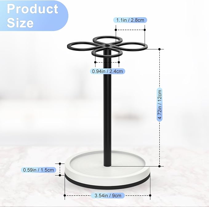 Luxspire Toothbrush Holder Stand, 4 Slots, Matte Black | Stainless Steel Tooth Brush Holder with Diatomaceous Earth Base, Toothbrush Holders for Bathrooms