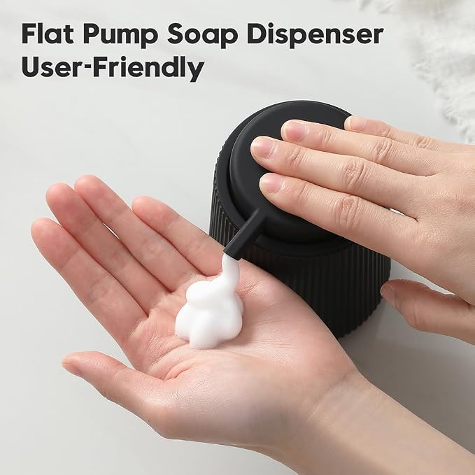 YAUKPH Striped Foaming Hand Soap Dispenser Black | with Leak-Proof Pump for Bathroom and Kitchen Countertop 11oz