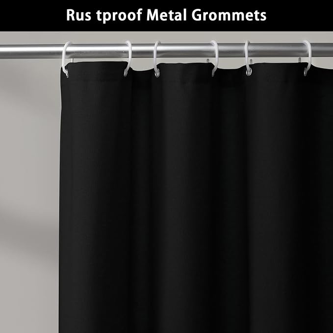 Farmhouse Shower Curtain Button Black-Black Stripe 72" W x 78" L | Farmhouse Style, Chic Button, Striped, Linen Fabric, Rustic, Country, Natural Look, Washable, for Bathroom Bathtub