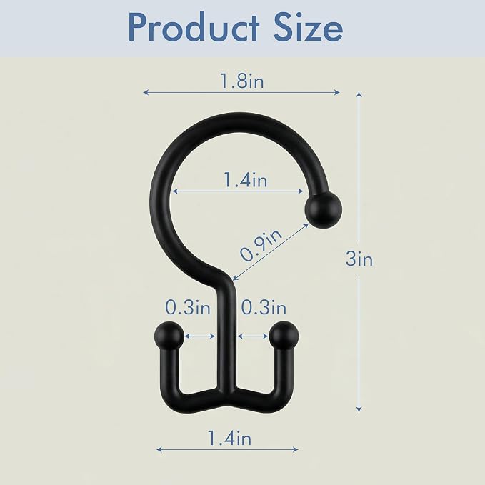Bathway Black Plastic Shower Curtain Hooks, 24 Double Shower Curtain Rings | Hang Both Shower Curtain & Liner, Waterproof, Rust-proof, Sturdy, Durable, Flexible, Multifunctional, Universal, Easy to Use