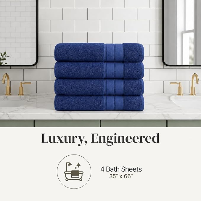Modern Threads 4-Pack SpunLoft Bath Towel 30x54 - Navy