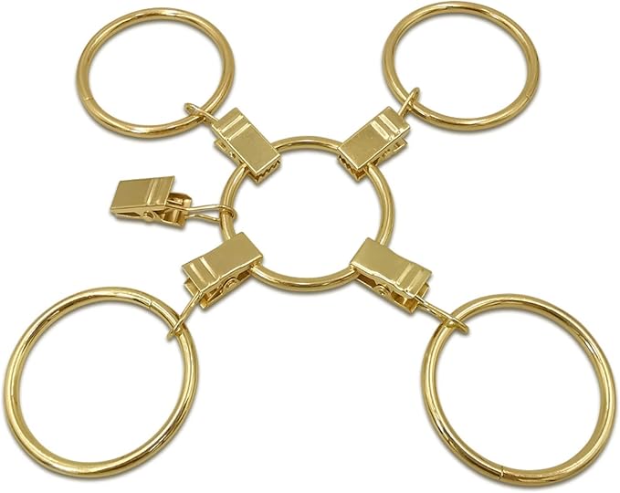 40 Pack Metal Curtain Rings with Clips, Drapery Clips Hooks, Decorative Curtain Rod Clips 1.5 in Interior Diameter, Gold