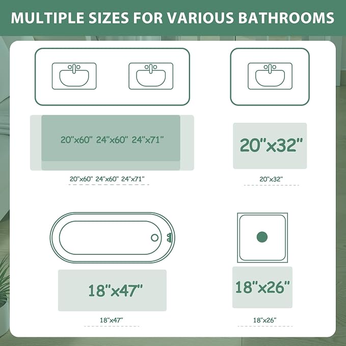 Uphome Green Bathroom Rugs, Distressed Farmhouse Boho Bath Mat, Non Slip Washable Soft Velvet Bath Mats for Bathroom Floor, Vintage Traditonal Bath Runner for Bathtub Sink Shower, 18x47 inch