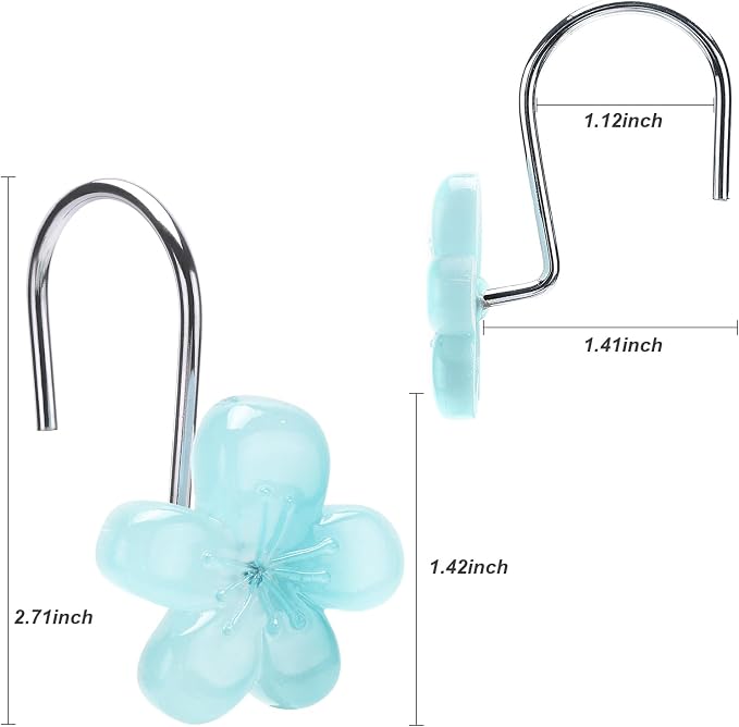 Flower Themed Shower Curtain Hooks, Glow in The Dark Bathroom Decor for Kids, Unique & Simple Look Decorative Shower Curtain Hangers, Cool Blue