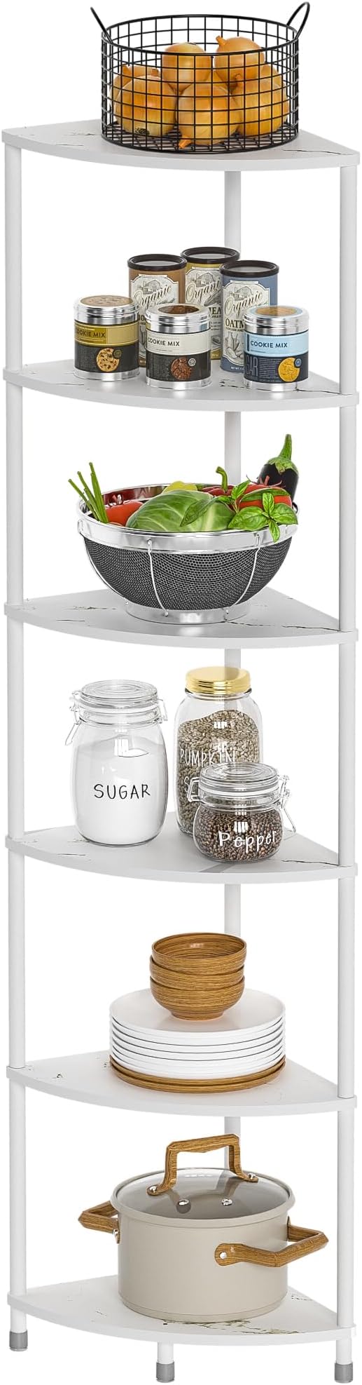 6 Tier Corner Shelf Stand, 54.4", Marble White | Metal Frame, Bathroom Kitchen Shelf Organizer Storage, Small Corner Shelf for Bedroom Living Room Decor Accessories