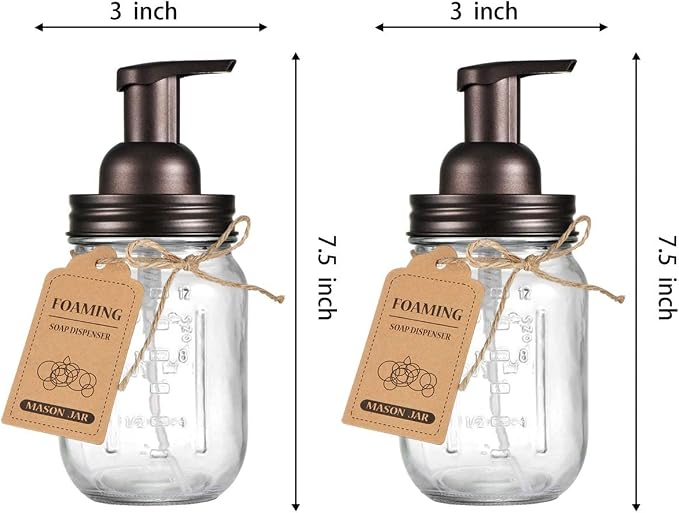 Amolliar Mason Jar Foaming Soap Dispenser, Glass Soap Bottle(Bronze 2 Pack) | Foam Soap Dispenser for Bathroom, Kitchen, Rustic Farmhouse Decor, Refillable Hand Soap Dispenser, Bathroom Accessories Set
