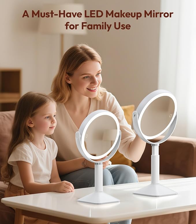 Lighted Makeup Mirror with Lights, Height Adjustable 30X Magnifying Vanity Mirror with 4000mAh Rechargeable Battery & 3 Colors Dimming Light for Desktop Bathroom Bedroom