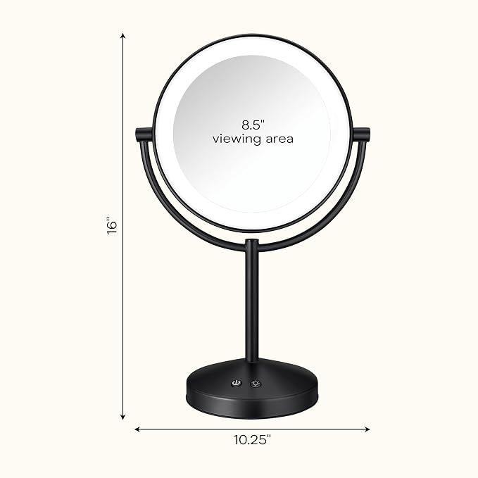 Conair Lighted Makeup Mirror, Double-Sided LED Vanity Mirror with 1X/10X Magnification, 3 Light Settings, 3 Modes, 360° Rotation, Matte Black Finish