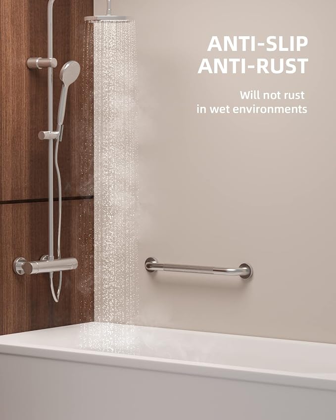 20 Inch Anti Slip Shower Grab Bar, MunzongBrushed Nickel Grab Rails | Stainless Steel Bathroom Grab Bar Brushed Nickel Knurled Bathroom Balance Bar Safety Hand Rail Support Handicap Elderly
