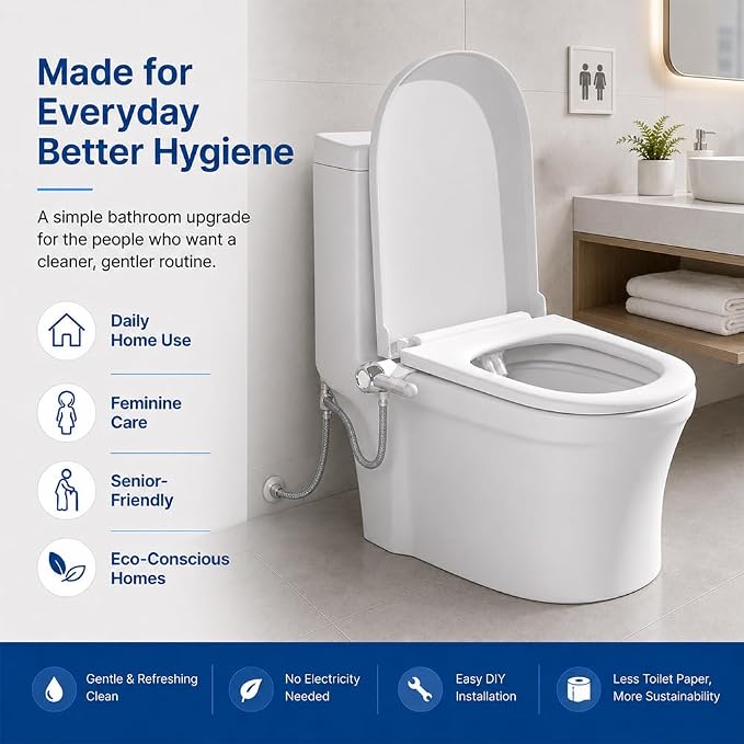 Ultra-Slim Bidet Attachment for Toilet, Non-Electric Bidet Toilet Seat Attachment with Dual Retractable Nozzles, Rear & Feminine Wash, Adjustable Water Pressure, Easy DIY Install for Home & RV