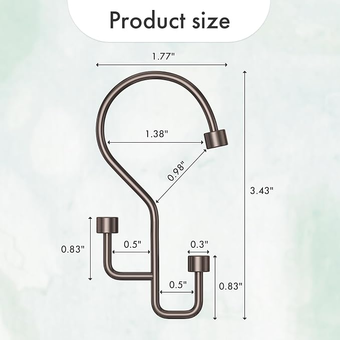 Bathway 12-Pack Double Shower Curtain Hooks, Rust-Resistant Metal Shower Curtain Rings with High-Low Design to Separate Liner & Curtain, Smooth Glide, Bronze