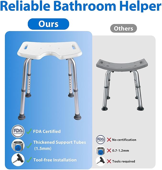 Shower Chair for Inside Shower, 400 lbs Shower Stool with Adjustable Height, Shower Seat for Inside Tub Bathroom Non-Slip Bench Bath Shower Chair for Elderly and Disabled, Adults,Seniors, White