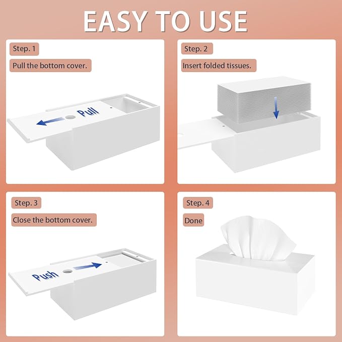 SILUT Shiny White Rectangle Acrylic Tissue Box Cover | Modern Facial Tissue Holder for Bathroom, Kitchen, Vanity & Hotel, Fits Standard Disposable Tissues