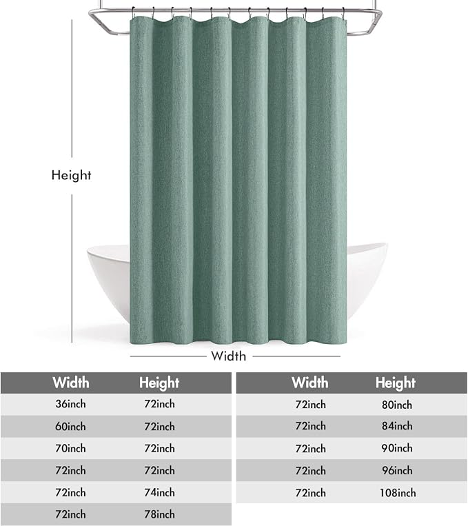 ANRODUO Teal Linen Textured Fabric Shower Curtain Set - W72xL74 | Farmhouse Shower Curtain with 12 Metal Hooks, Waterproof Heavy Duty, Button Hole Design, Machine Washable for Bathroom