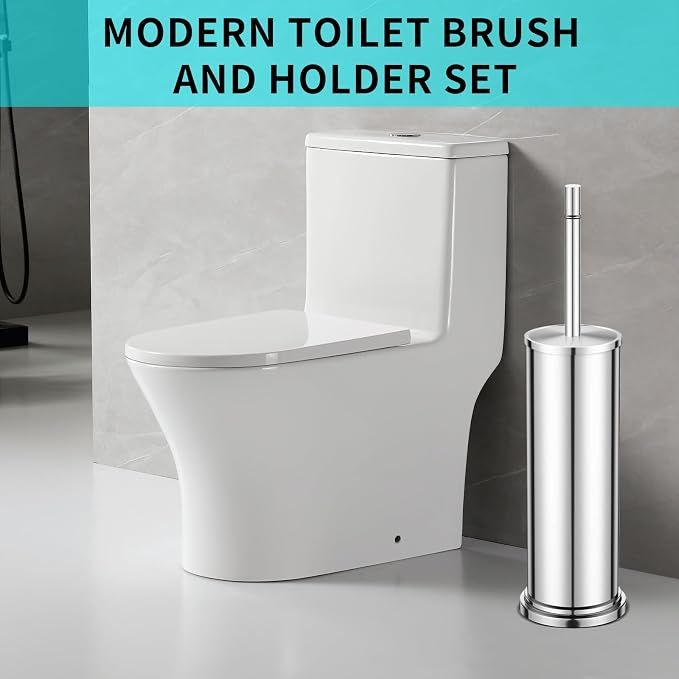 Stainless Steel Toilet Brush and Holder Set,Toilet Bowl Brush and Holder | Chrome Heavy Duty Toilet Brush for Bathroom with Long Handle,Removable Inner Bowl and Splash Protection,Deep Cleaning