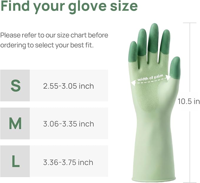 Dishwashing Gloves, Reusable Rubber, Non-Slip Grip, 3 Pair | Waterproof and gentle on the skin, with textured palms. Breathable lining for kitchen, bathroom, and household chores.