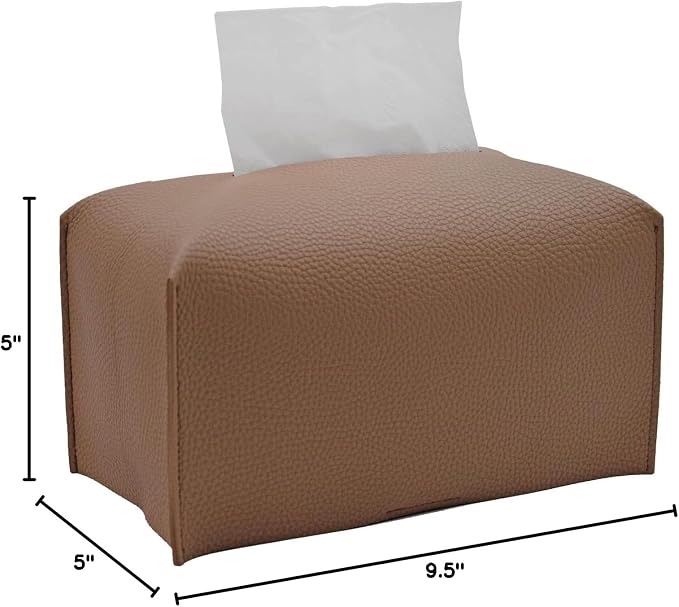 Livelab Tissue Box Cover, Rectangular Modern Decorative PU Leather Tissue Box Case Organizer Holder for Vanity Countertop, Night Stands, Livingroom, Office Desk & Car 9.5X5X5'' | Bronze
