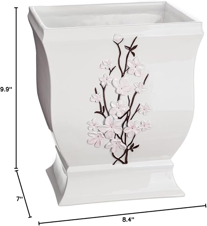 Creative Scents Vanda White Trash Can 1.48 Gal / 5.6L - Decorative Designed Wastebasket - Durable Small Bathroom Trash Can - Waste Basket for Bathroom, Powder Room, Bedroom Or Living Room Decor