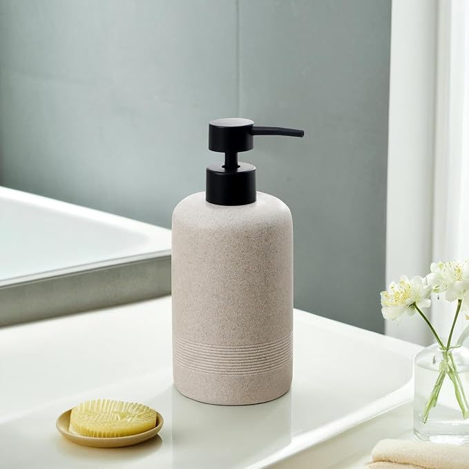 Soap Dispensers,13.53 OZ, 2 PCS,Sandstone Look Beige Empty Bottles | Simple,Refillable Hand Dish Lotion Shampoo and Conditioner Dispenser, No Leak Pump,for Bathroom Countertop Kitchen Sink