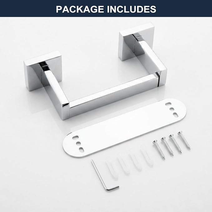Toilet Paper Holder Wall Mount Polished Chrome Stainless Steel | Toilet Tissue Roll Holder Bathroom Square Toilet Paper Towel Roll Holder Double Post Pivoting Tissue Handle