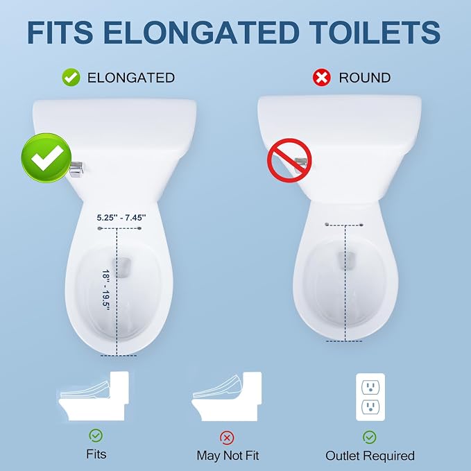 Electric Bidet Toilet Seat, Elongated, Warm Water with Air Dryer, Heated Seat and Slow Close Lid, Adjustable Water Temperature, Front and Rear Wash, LED Nightlight, Wireless Remote, 102