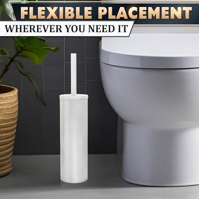 Toilet Brush and Holder Set, Stainless Steel Material (White) | Toilet Brush with Holder Set for Bathroom, Splash Protection & Dense Bristles for Bathroom Cleaning, Removable Inner Bowl