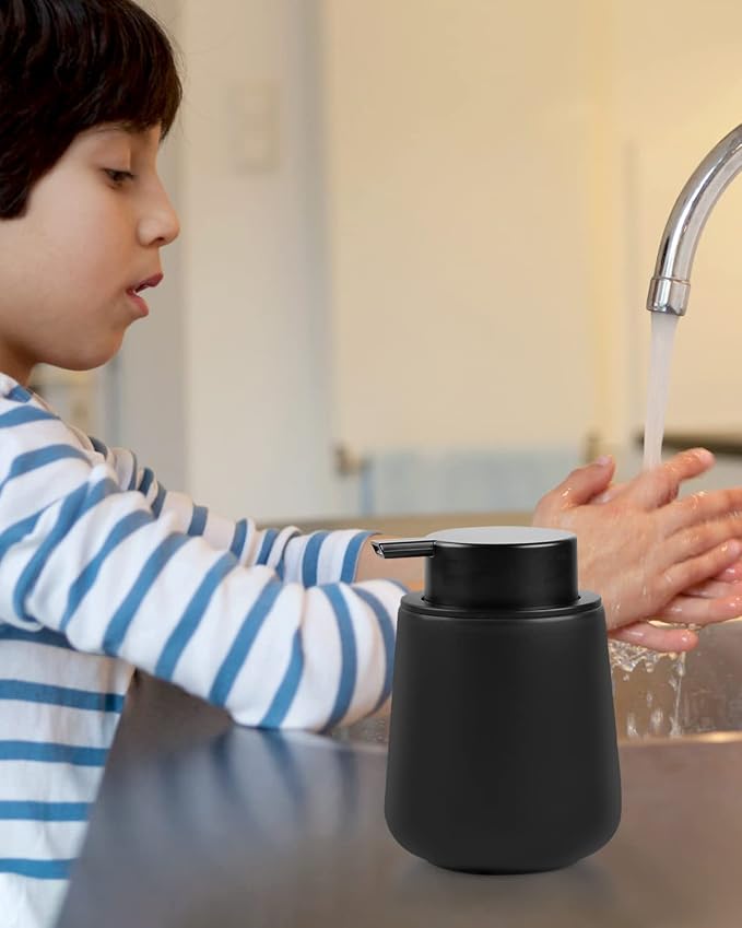 BosilunLife Ceramic Soap Dispenser - Dish Soap Dispenser for Bathroom 12Oz | Refillable Liquid Hand Wash Dispenser for Essential Oil, Lotion Soap, Black
