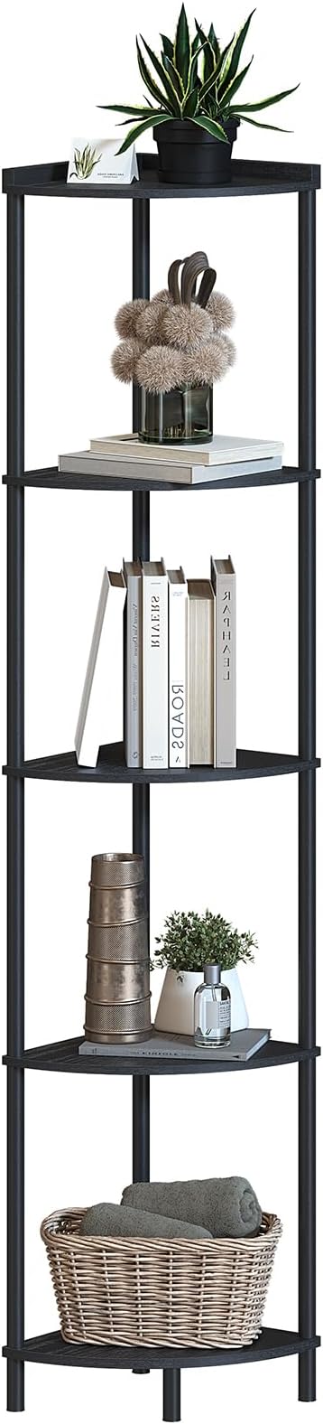 SUNMORY 5 Tier Corner Shelf, 65" Tall Corner Shelves for Living Room Decor | Wall Corner Bookshelf, Industrial Display Shelf, Multi Unit Organizer, Narrow Plant Stand for Bedroom Bathroom Small Space
