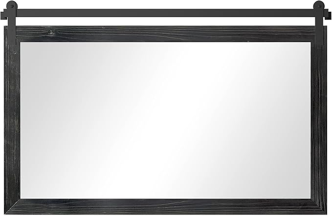 COGOOD Farmhouse Bathroom Mirrors for Over Sink - 30 x 49 Black | Rustic Barn Door Wood Framed Vanity Mirror for Entryway, Living Room, Bedroom, Dresser Wall Decor