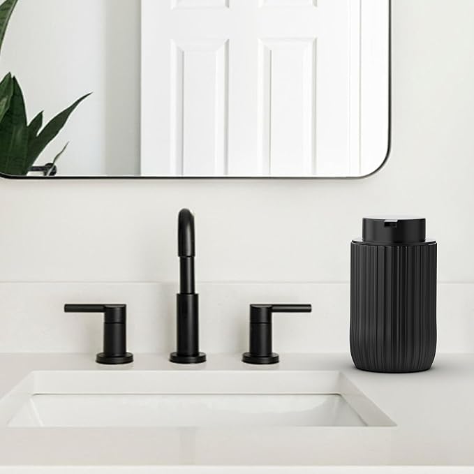 Ceramic Foaming Hand Soap Dispenser, 12 oz Bathroom Soap Dispensers, Lotion Dispenser for Kitchen, Refillable Matte Streaks Soap Dispenser with Large Pump (Black)