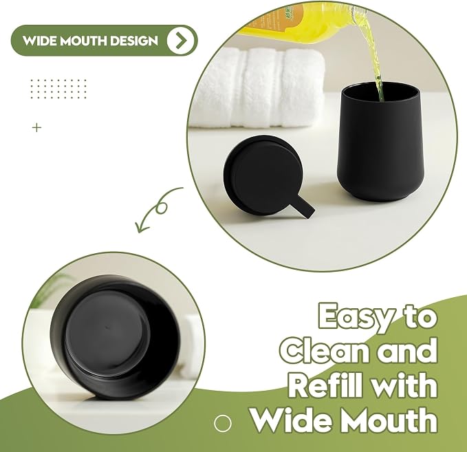 YAUKPH Bathroom Soap Dispenser and Toothbrush Holder Matte Black | Bathroom Accessories Set 2 Piece for Bathroom Countertop Storage and Decor