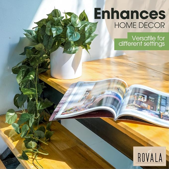 MY ROVALA Silk Plants for Home Decor Indoor in Pot Realistic Artificial Plants Hanging Faux Plants Indoor Fake Potted Plants for Shelves Bedroom Bathroom Trailing Plant, Fake Pothos Ivy (Dark Green)