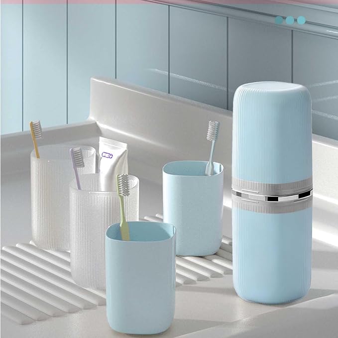 Toothbrush Travel Case Portable Travel Toothbrush Holder, Large Travel Toothbrush Cup for School, Camping, Business Trip, Bathroom, Cruise (Light Blue)