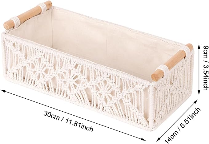 Macrame Storage Baskets Boho Decor Box Handmade Woven Decorative Countertop Toilet Tank Shelf Cabinet Organizer for Bedroom Livingroom Home
