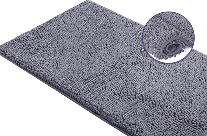 LuxUrux Ultra-Soft Chenille Bath Mat - Plush Microfiber Bathroom Rug, Super Absorbent & Quick-Dry, Cozy Shaggy Design, Machine Washable (24 x 36 inches, Dark Gray)