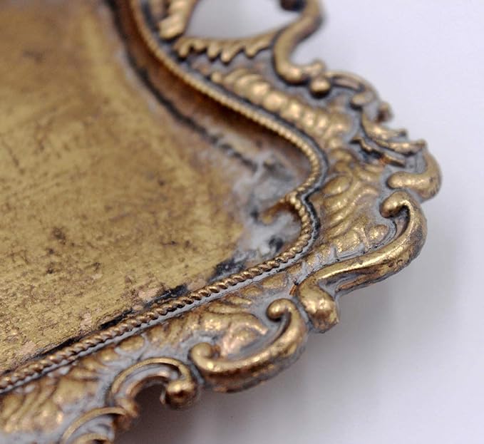 Funly mee Small Antique Trinket Dish Vintage Gold Metal Jewelry Tray, Ring Holder-5.3 x 3.5 x 1.2 inches | Antique gold ,Vintage small tray