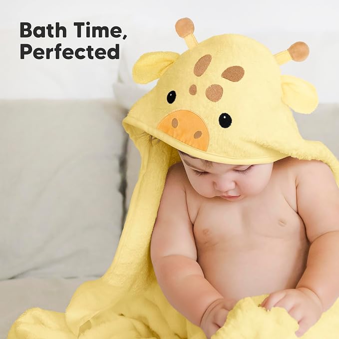 KeaBabies Hooded Baby Towel for Newborn, Baby Bath Towels (Giraffe, 35x35) | Viscose Derived from Bamboo, Large Baby Towels with Hood, Boys, Girls, Toddler, Soft Absorbent Baby Bath Essentials