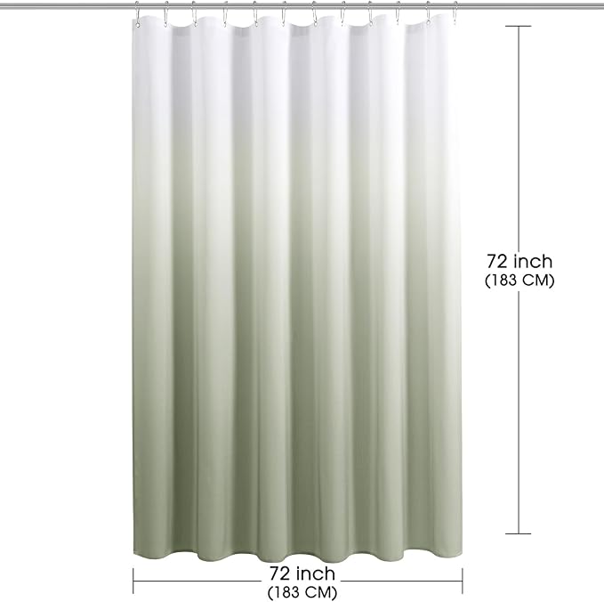 Sage Green Shower Curtain,Polyester Ombre Shower Curtains for Bathroom,Green and White Gradient Fabric Bath Decor Set, Washable,72 x 72