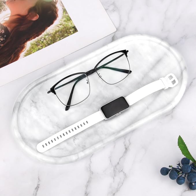 Oval Marble Bathroom Vanity Tray, Light Grey, 12" x 6" x 0.8" | Natural Luxury Marble, Home Kitchen Bathroom Table Tray, Stone Decorative Countertop Tray, For Coffee Perfume Jewelry