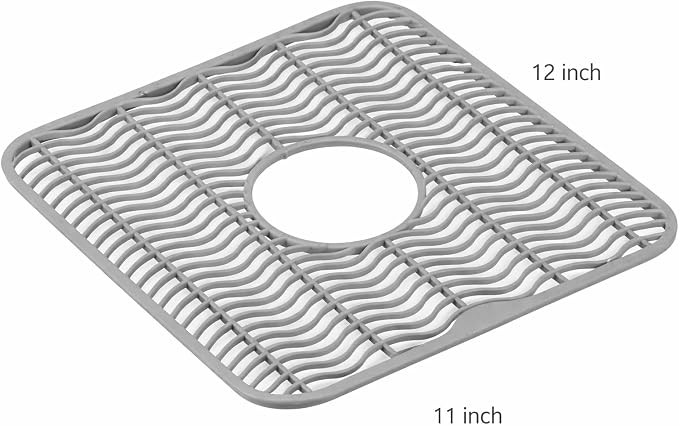 Dependable Industries Inc. Essentials 2 Pack Plastic Sink Protector Mat with Center Drain Cutout Protect Sink and Glasses and Dishes from Scratches and Breaks 12" x 11" (Gray)