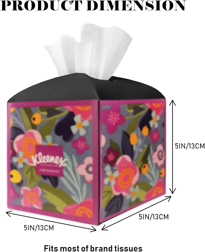 Tissue Box Cover Holder Square Tissue Cube Cover PU Leather Tissue Organizer with Bottom Belt for Bathroom, Tabletop, Car, Night Stands, Office, Home, Kitchen (1, Black)