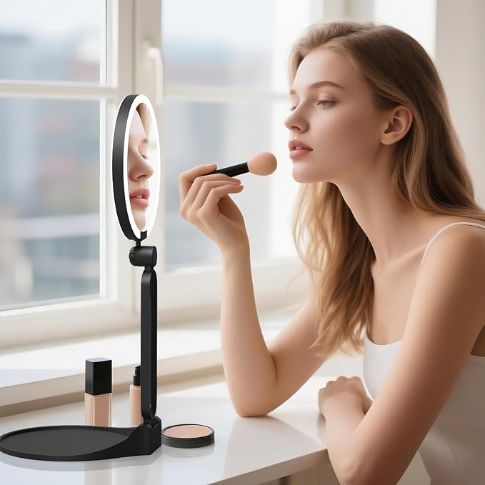 Travel Magnifying Makeup Mirror with Lights, Double Sided 40X/1X, 6inch | 3 Colors Dimming Light, Rechargeable Battery, Desk& Travel Use, High Magnification, For Makeup Lovers & Low Vision Seniors