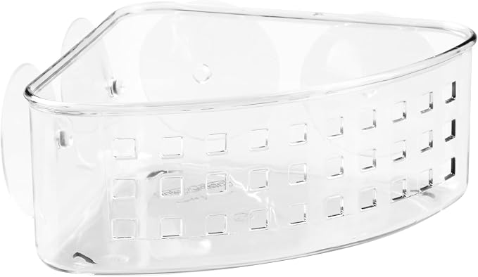 iDesign Plastic Suction Cup Corner Shower Basket, Set of 2, Clear | Bathroom Storage, Made in USA