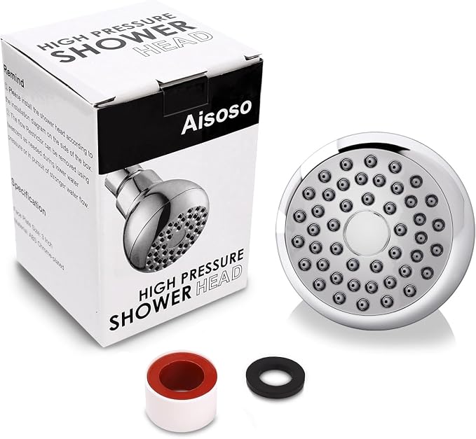 Aisoso High Pressure Shower Head 3 Inches Anti-clog Anti-leak Fixed Showerhead Chrome with Adjustable Swivel Brass Ball Joint for Relaxing and Comfortable Shower Experience