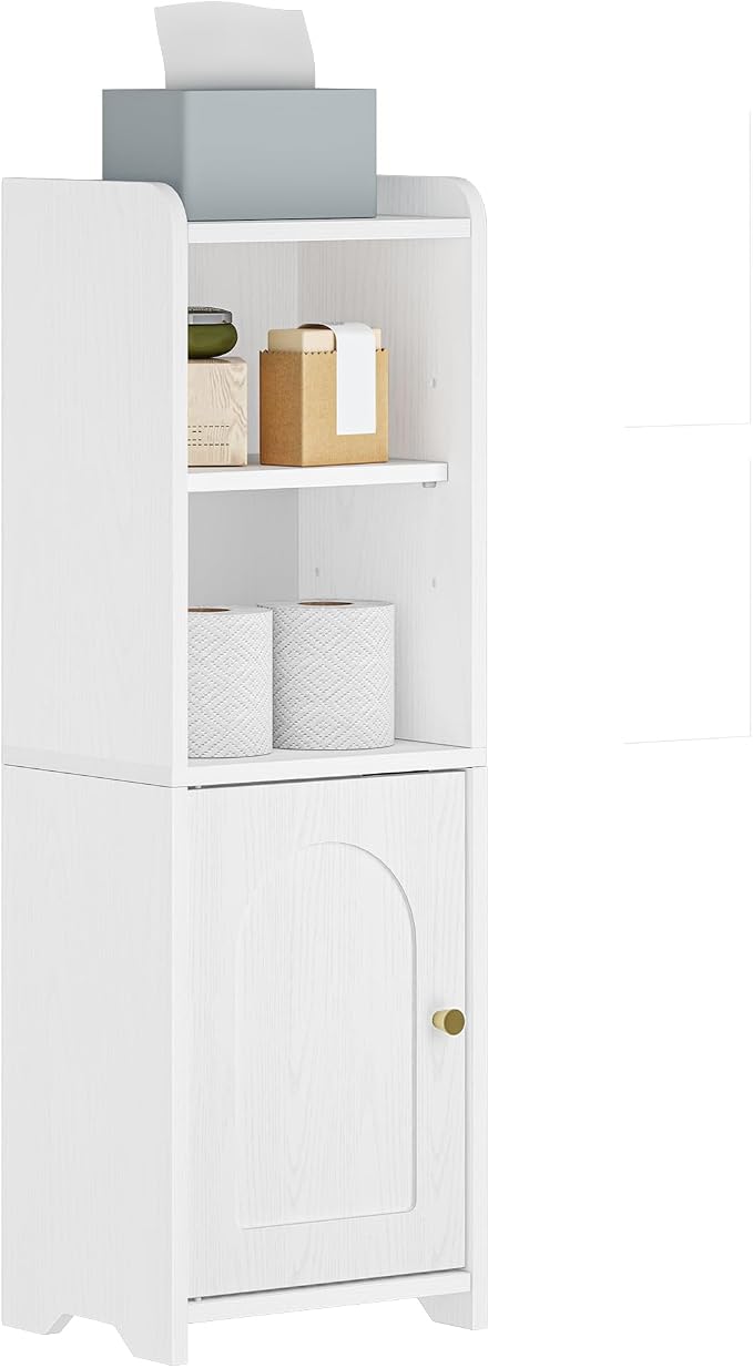 Hzuaneri Bathroom Storage Cabinet, Narrow Toilet Paper Cabinets with Doors | Small Corner Floor Cabinet with Doors and Adjustable Shelf, Bathroom Organizer for Small Spaces, White BC29713X