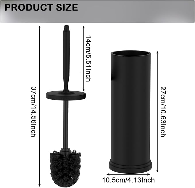 Stainless Steel Toilet Bowl Brush and Holder Set Scrubber Black | Weighted Stable Base Removable Inner Tube Toilet Bowl Brush Splash-Proof Design for Deep Cleaning Space Saving Storage