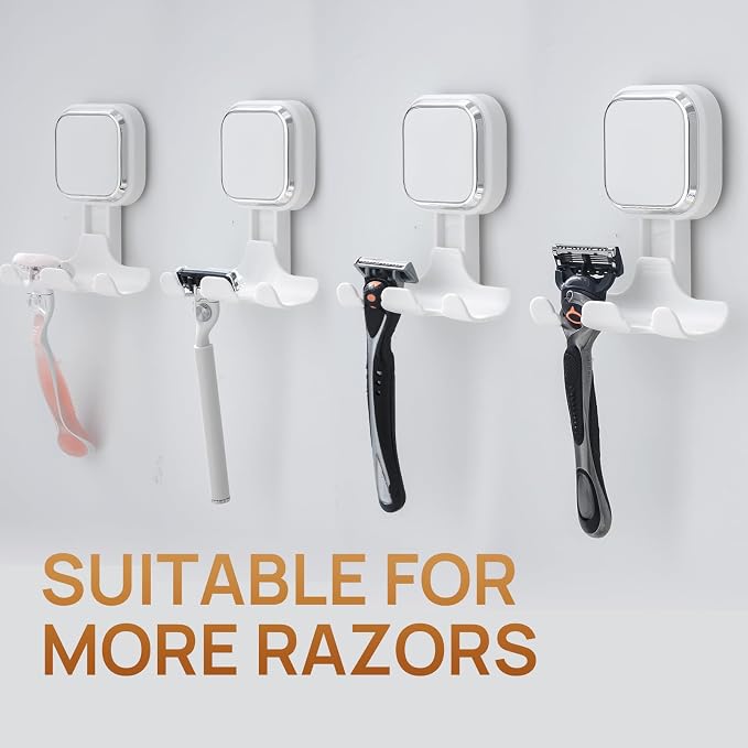 Vacuum Suction Cup Razor Holder for Shower 2 Pack, Heavy Duty Shower Hooks for Towel, Loofah, Razor, Cell Phone, Damage-Free Hanging Plated Suction Cup Hooks, Easy to Install and Reuse, White